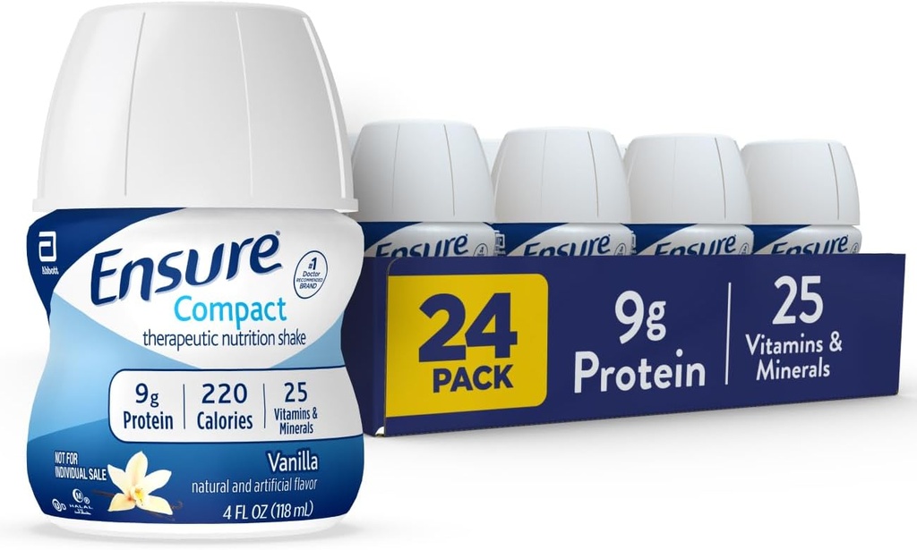 단백질 9g 및 25 비타민 및 미네랄, 바닐라, 4 fl oz, 24의 팩을 가진 조밀한 영양 셰이크를 지킵니다