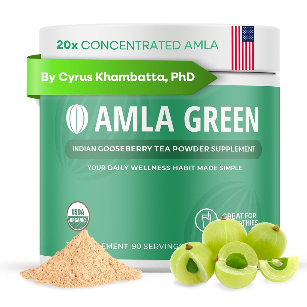 Amla 분말 & 녹차 Superfood 보충교재, 20x 매우 집중된 Amla의 Oolong 차와 인도 Gooseberry, 유기, Vegan, 고전적인 풍미, 90의 서빙으로 만드는 산화 방지제 지원
