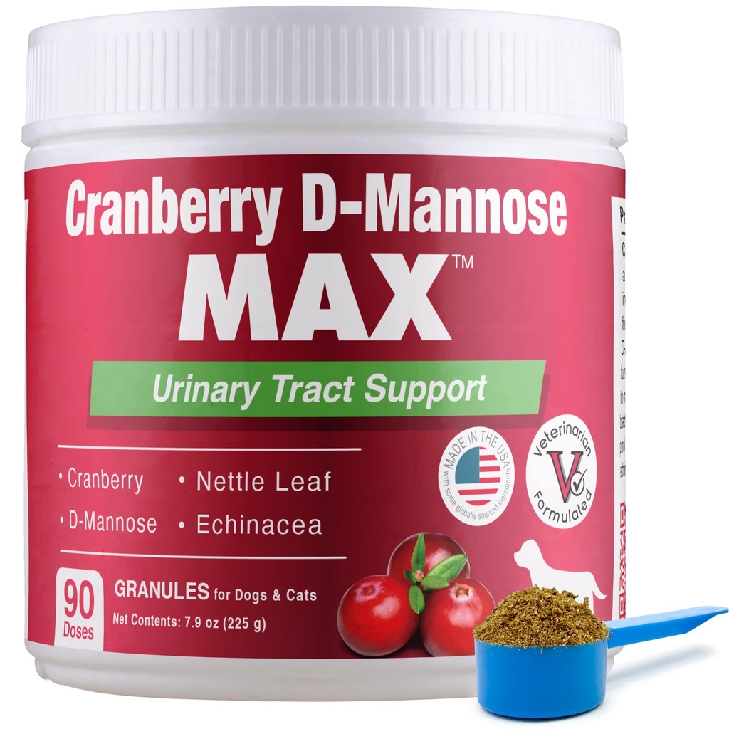Cranberry D Mannose MAX- Dog Urinary Tract (UT) Health, Bladder and Kidney Support Supplement - UTI Bladder Control for Dogs-Granules (90 Doses)