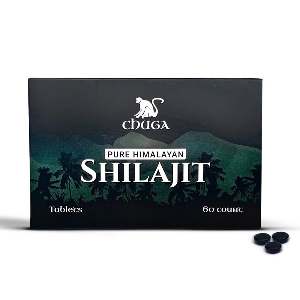 Chuga Pure Himalayan Shilajit Tablets for Men & Women | 유기농 Shilajit Harvested 16,000 피트 | 미국, 75+ Fulvic Acid, A, Immune Booster, Shilajit Tablet, 60 서빙 (1)