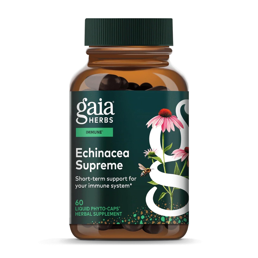 Gaia Herbs Echinacea Supreme - 면역 지원 보충교재 - Echinacea Purpurea & Angustifolia 혼합 Immune System* - 60 Vegan 액체 Phyto 캡슐 (30 일 공급)