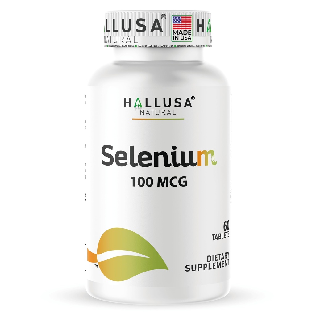 Hallusa Natural – 셀레늄 60 정제, 산화 방지제 및 면역 지원, 심장 건강 – 60 일 공급