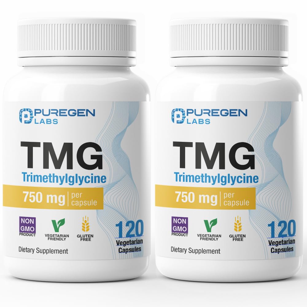 Puregen Labs TMG 750 mg – [고전력] Trimethylglycine 보충교재 – Encourages 건강한 Homocysteine 수준, 비 GMO, 아니 글루텐 및 낙농장 | 미국에서 만든 - 2 팩 - 총 240 채식 캡슐