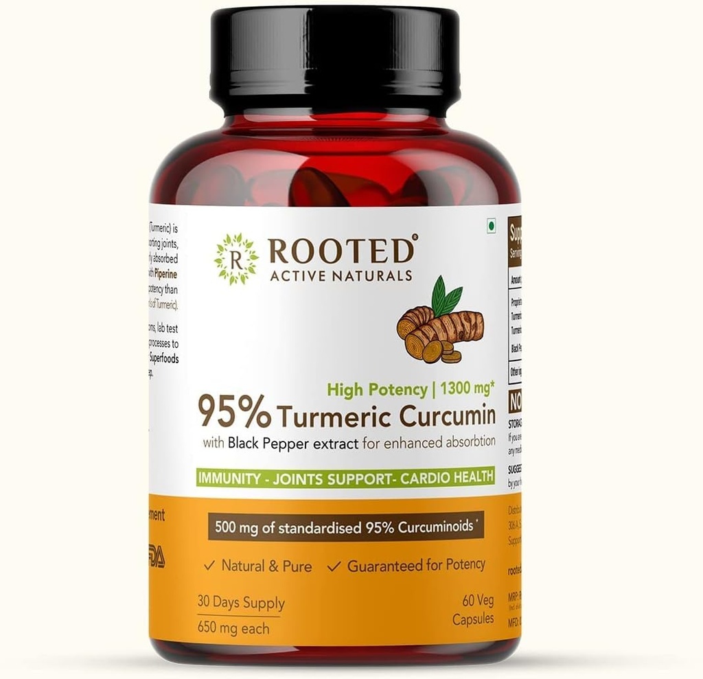 까만 고추 추출물 (더 나은 흡수를 위해), Immunity를 위한 1300mg, 합동 건강을 가진 Curcumin (95%) | 60 Veg 캡슐, 650 Mg 각