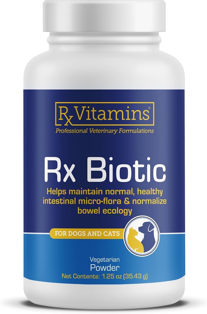 Rx 비타민 Rx Biotic - 개와 고양이를위한 Probiotic 분말 - 고양이 소화 지원 및 개 Gut 건강을위한 Probiotic - 소화 건강을위한 개 Probiotic - 1.25oz