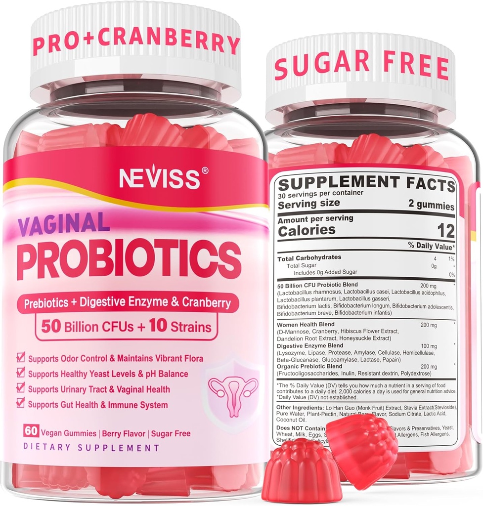 여성 PH 밸런스, Prebiotics, Cranberry, D-Mannose, Feminine 건강한 질 Flora, Urinary Tract, Yeast, Digestive Support, Sugar Free,60Cts를 가진 냄새 통제를 위한 질 Probiotics Gummies