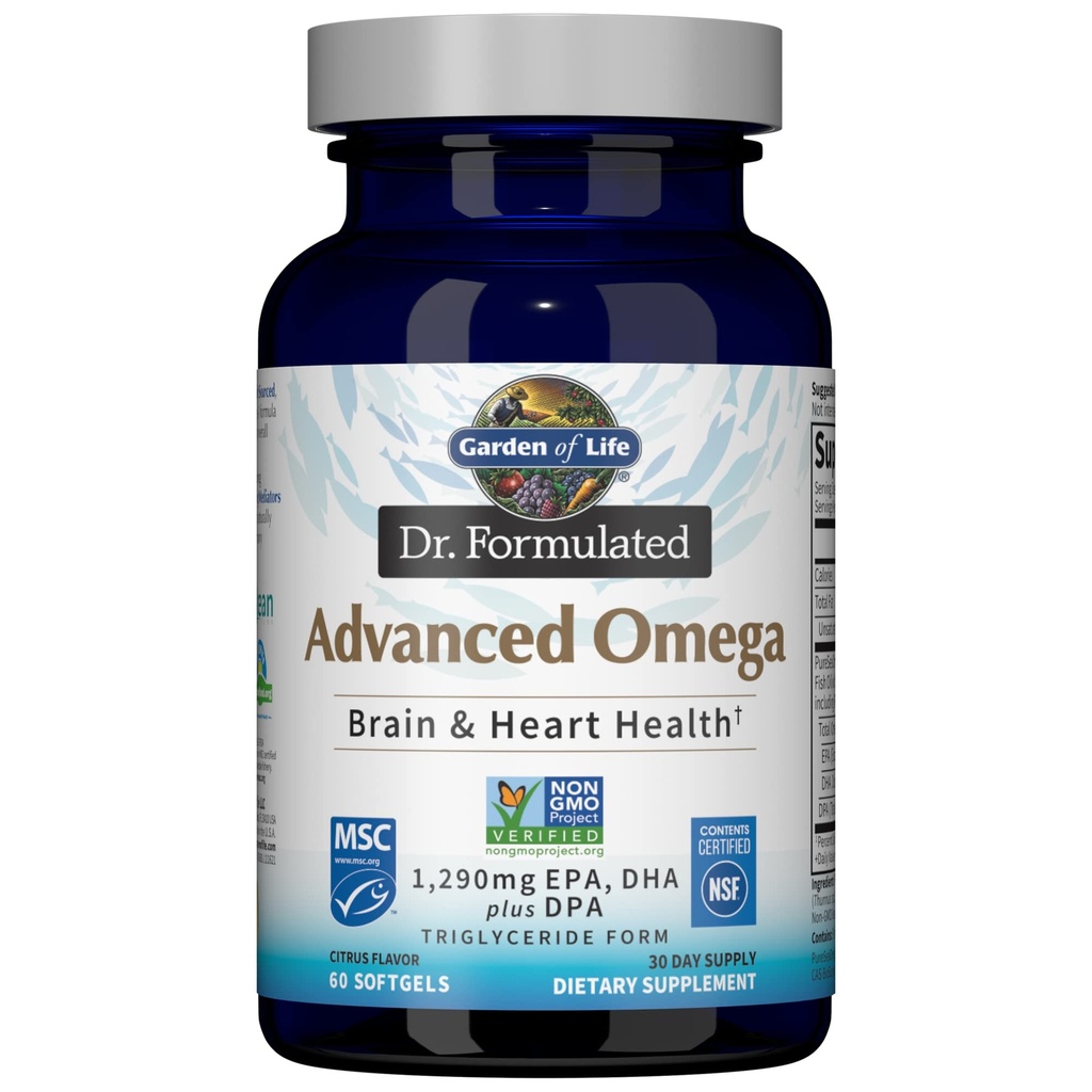 생명 박사의 정원 공식화 고급 오메가 물고기 기름 - 레몬, 1,290mg EPA, Triglyceride 모양에 있는 DHA + DPA, 궁극적인 두뇌를 위한 단 하나 근원 오메가 3 보충교재 & 심장 건강, 비 GMO, 60 Softgels