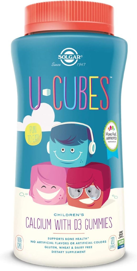 Solgar U-Cubes 어린이 칼슘 비타민 D3, 120 Gummies - 딸기 맛 - 뼈 및 치아 건강 지원 - 비 GMO 글루텐 무료, 낙농 무료 - 60 서빙