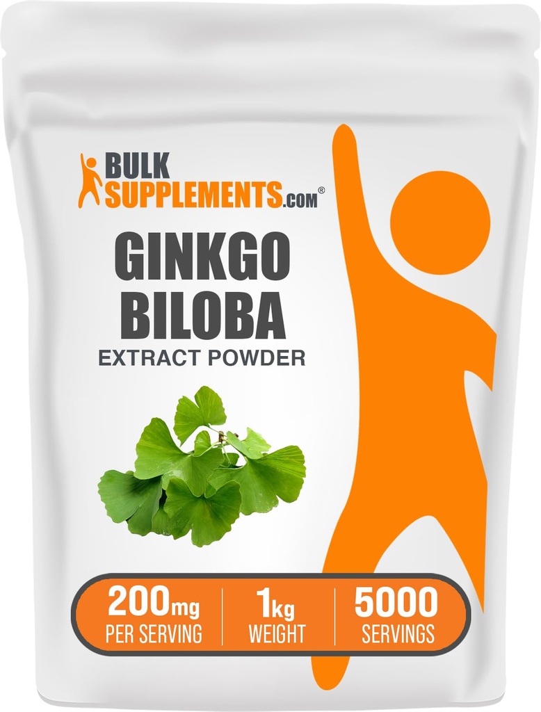 BulkSupplements.com Ginkgo Biloba 추출물 분말 - Ginkgo Biloba 잎, 산화 방지제 소스, 초본 보충 - 글루텐 무료, 서빙 당 200mg, 1kg (2.2 파운드) (팩 1)