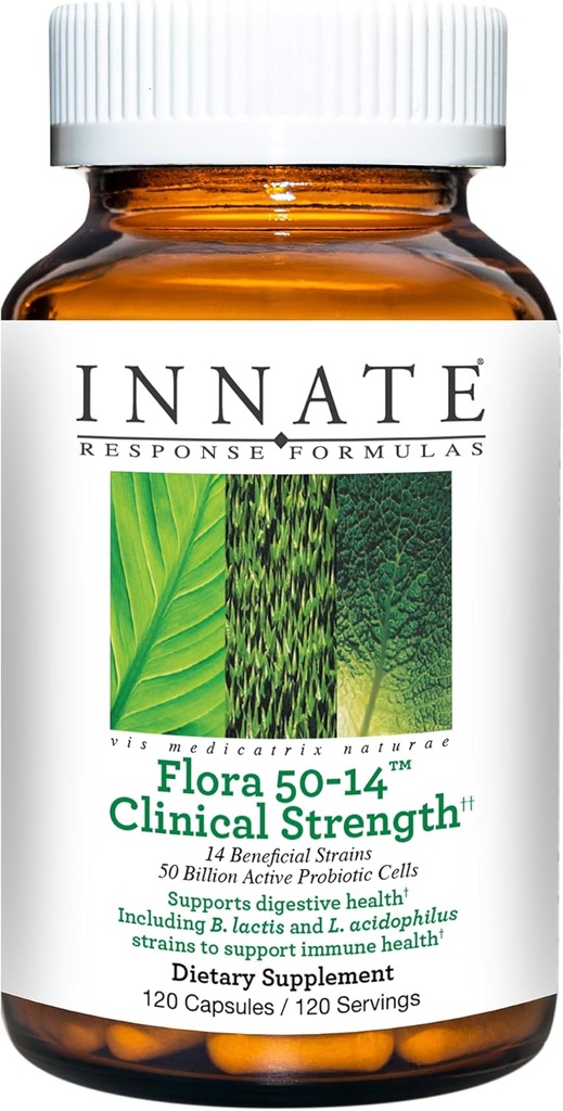 인산염 응답 공식 Flora 50-14 임상 강도 - 50 억 CFU와 Probiotic 보충 - 14 Probiotic Strains - 채식주의 및 비 GMO - 9 식품 알레르기없이 만든 - 120 캡슐