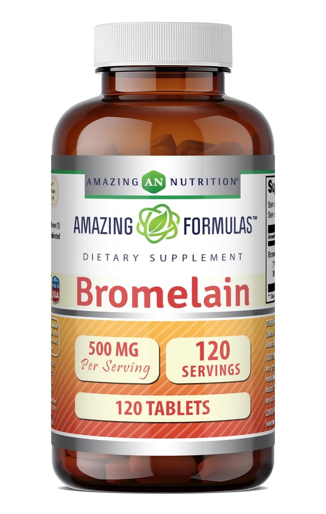 Amazing Formulas Bromelain 500 Mg (300 GDU) | 정제 보충 | Non-GMO | 글루텐 프리 | 미국제 (1 팩 | 120 개)
