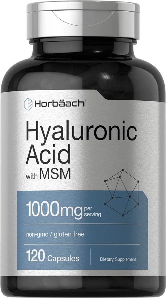 Horbäach Hyaluronic 산 MSM로 | 1000 mg | 120의 캡슐 | 비 GMO 및 글루텐 자유로운 보충교재 | 생물 유효한 공식