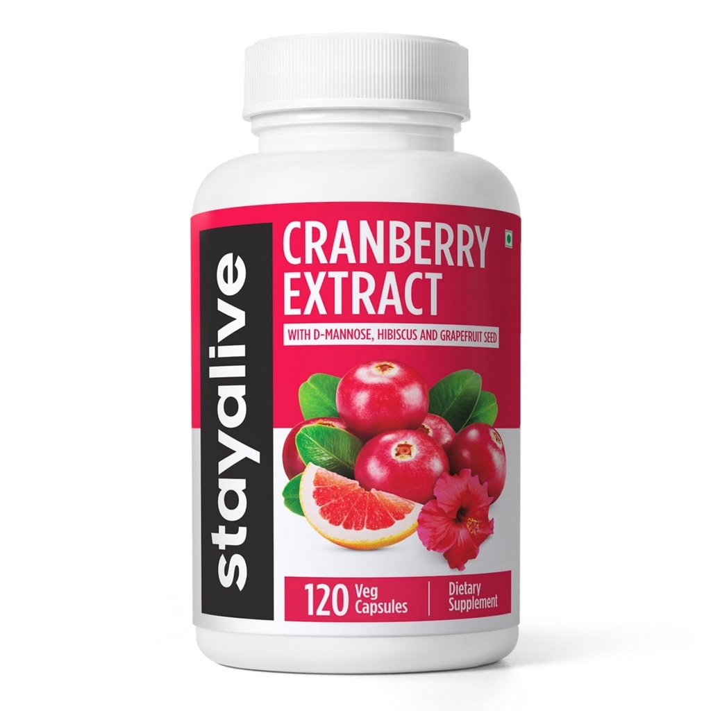 D-mannose, Hibiscus 및 Grapefruit Seed Extract, 120 Count, D-mannose Cranberry Supplement, Vegan, Non-GMO 및 Gluten-Free Powder Capsules가있는 여성 및 남성 1000mg을위한 STAY ALIVE 크랜베리 알약