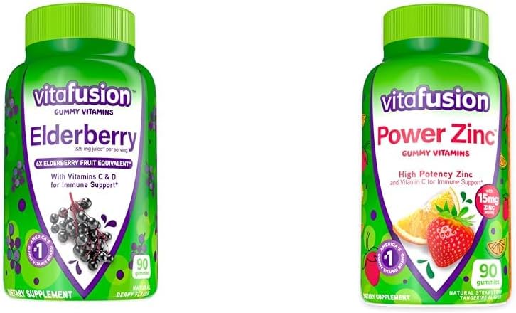 Vitafusion Elderberry & 아연 거미 비타민 면역 지원, 90ct