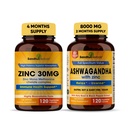 Sandhu Herbals 아연 30mg 보충 및 유기 4 에 1 Ashwagandha 캡슐 아연| 건강한 피부, 면역 체계 지원| Non-GMO