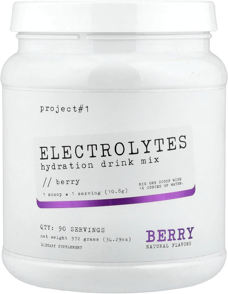 프로젝트 #1 Electrolyte 음료 혼합 : 칼륨과 피트니스 용 유지 [90 서빙] (베리) | 최고의 전해질 분말 | Hydrate Electrolyte 음료 분말 | Hydration Powder