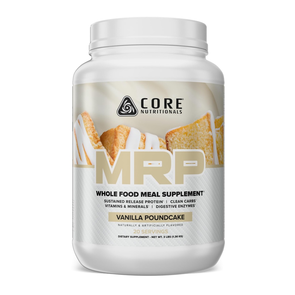 코어 영양 MRP 전체 스펙트럼 식사 교체 | Whey Protein Blend + Low Glycemic Carb Blend | 27g Protein | 3 파운드 (Vanilla Poundcake)