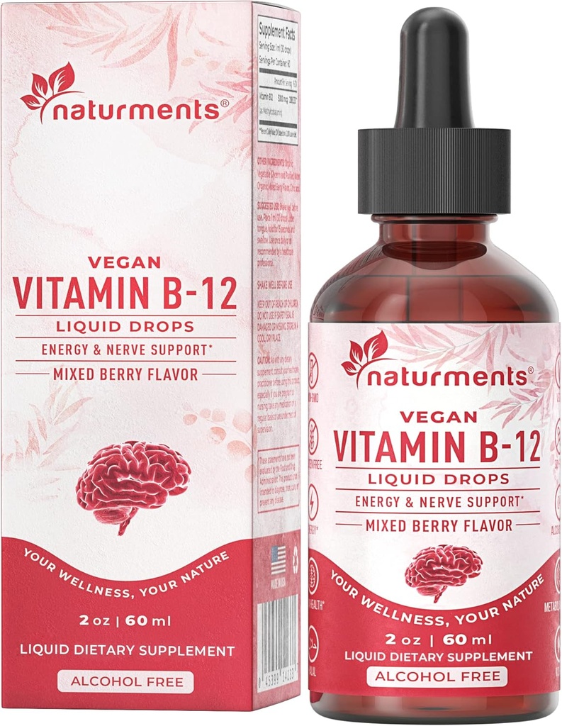 자연적인 비타민 B12 5000 mcg 유기 액체 하락: 에너지 & Nerve 지원 벌레 알콜은, 비 GMO, 설탕 자유로운 2 Fl Oz 해방합니다