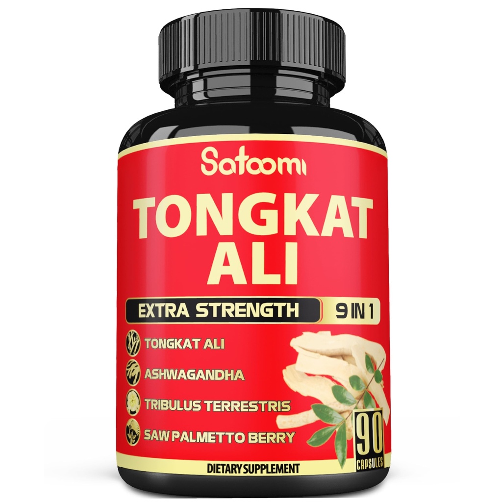 Satoomi 9in1 Tongkat Ali 뿌리 추출물 - Ashwagandha, Tribulus Terrestris - 3 개월 동안 90 캡슐 - 지원 강도, 에너지 및 건강한 면역