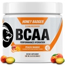 꿀 Badger BCAA + EAA 아미노산 분말, BCAAs + L 글루타민, Keto, Vegan, 남자 & 여자를 위한 설탕 자유로운, Hydration & 포스트 운동 근육 회복 음료 혼합, 복숭아 망고, 30의 서빙