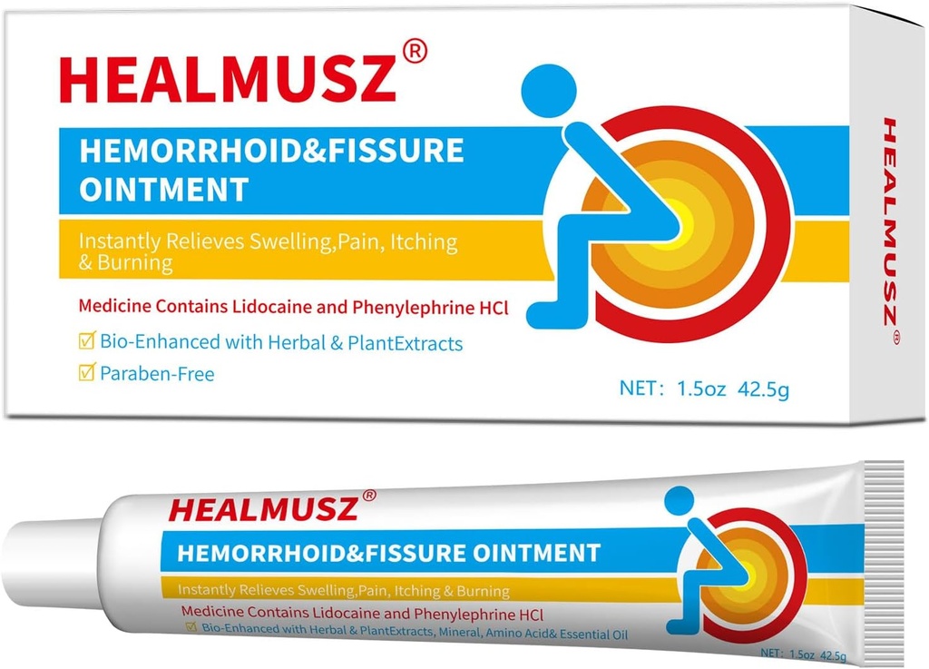 4% 리도카인 크림을 가진 HEALMUSZ 급속한 기복 치질 크림과 고통, 붓기, 불편 및 가려움증 (1.5 oz)의 빠른 임시 기복을 위한 0.25% Phenylephrine HCI