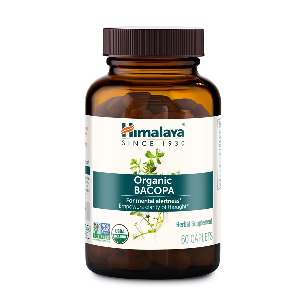 Himalaya Bacopa Monnieri Nootropic 초본 보충교재, 지원 Calm, 기억, Cognition, USDA는 유기, 비 GMO, 750 mg, 60 식물 기초를 두었습니다 모자, 60 일 공급을 증명했습니다