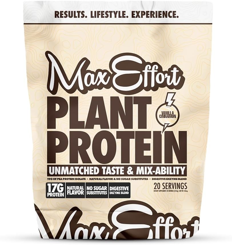 MAX EFFORT 식물 단백질 분말, 17 G 땅콩 단백질, 근거한 식물, 글루텐 자유로운, 낮은 Carb, 단백질 Shake 또는 스무디 혼합, 식사 보충, Whey 없음, 설탕 대용품, 바닐라 Cinnamon, 20 Srvg