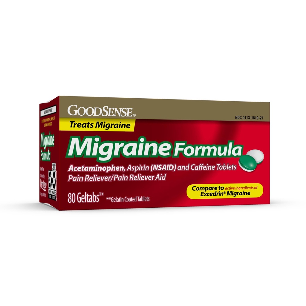 GoodSense 편두통 기복 Geltabs, Acetaminophen, Aspirin (NSAID) 및 카페인, 80 조사