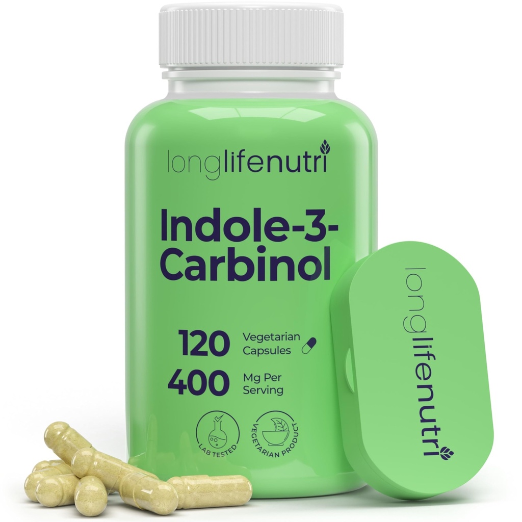 LongLifeNutri Indole-3-Carbinol 400mg - 120 Vegeterian 캡슐, 4-Month 공급, 호르몬 균형 & 세포 건강, 실험실 테스트, 미국에서 만든 유기 보충