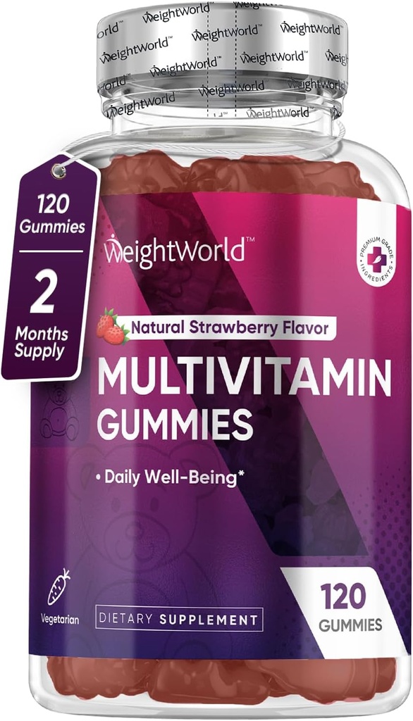 WeightWorld 성인 Multivitamin Gummies - 매일 웰빙을위한 영양소가있는 120 남자의 거미 Multivitamins - 채식 여성 거미 비타민 (2 월 공급) - 비 GMO, Lactose-Free & 글루텐 프리