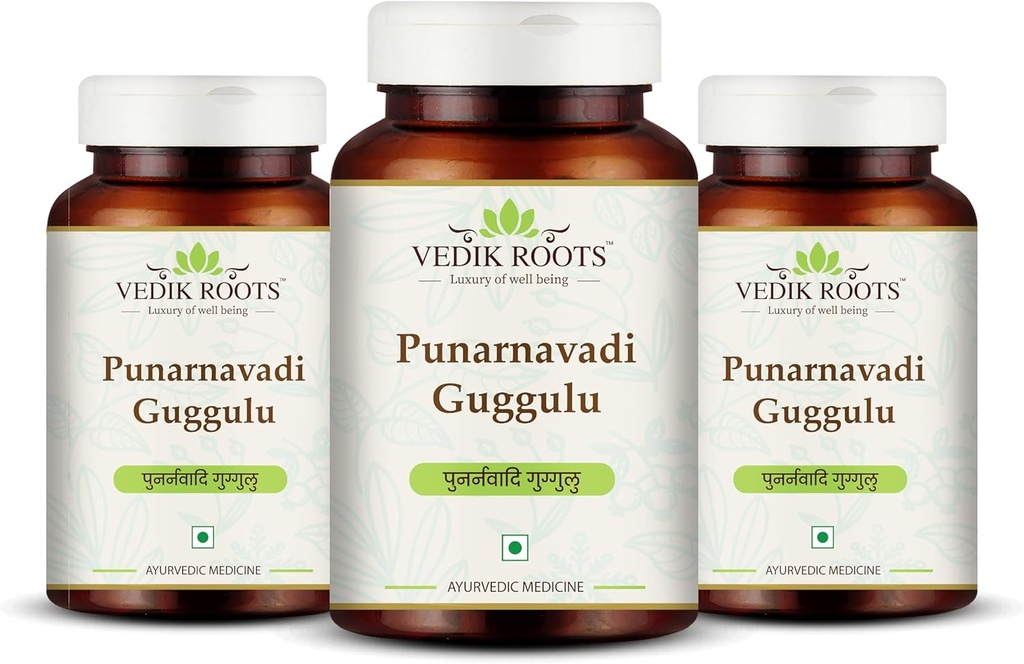 Punarnavadi Guggulu - 지원 Kidney 및 Liver 건강 | 유체 균형 및 일반 웰빙 | Ayurvedic Herbal Supplement | 180 정제
