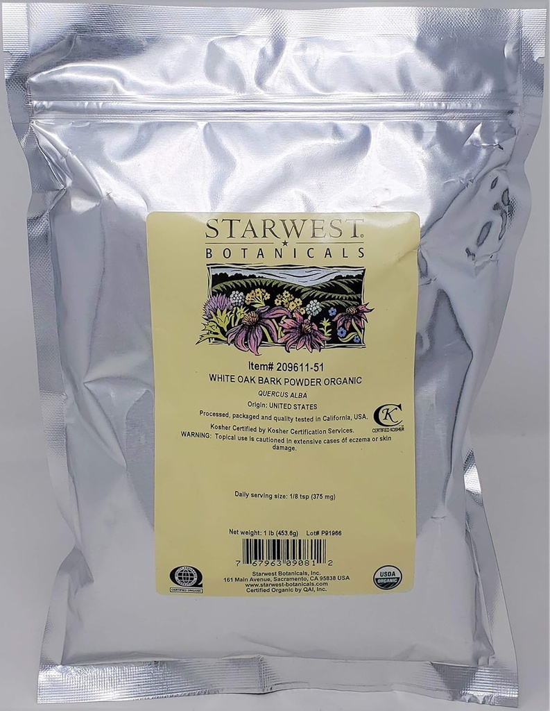 Starwest Botanicals 유기 백색 오크 벌크 분말, 1 파운드