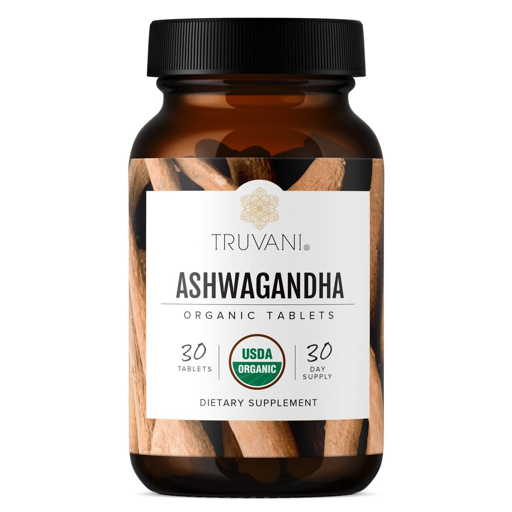 Truvani Organic Ashwagandha | Daily Energy, Positive Mood Support, 지원 뇌 건강 | 근육 성장과 지구력 지원 | 건강한 수면 지원 | 비 GMO | 30 Day Supply