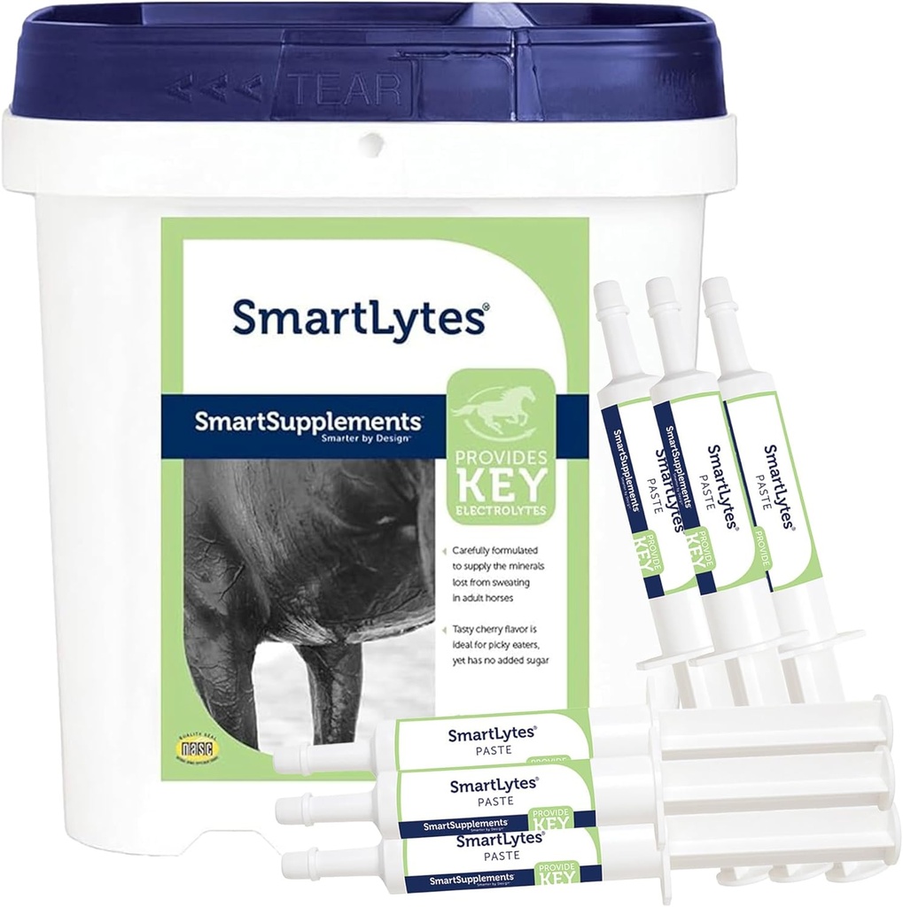 SmartEquine SmartLytes 말 Electrolyte 분말 보충교재 & SmartLytes 페이스트 말 Electrolyte 페이스트 6 튜브 번들, Encourages Hydration, Replenishes Electrolytes, 추가 설탕 없음