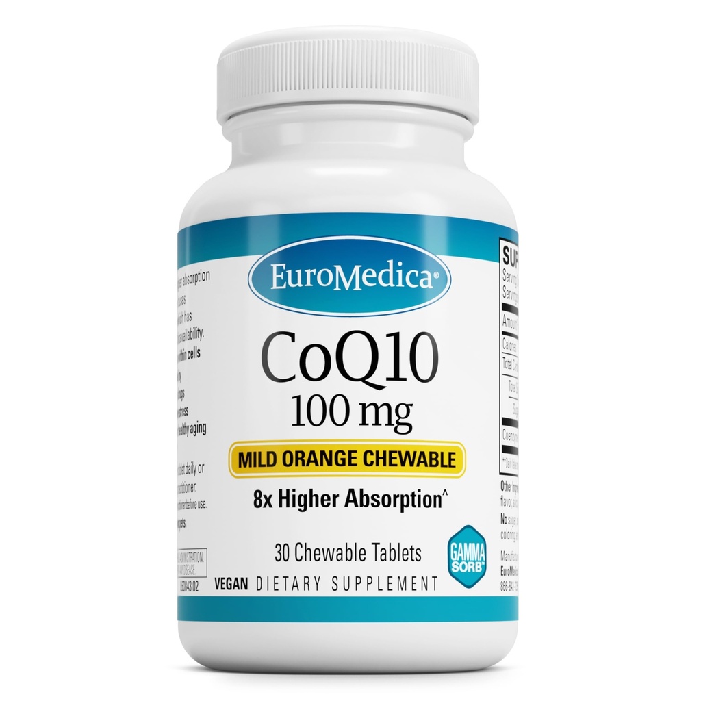 EuroMedica CoQ10 100 mg - 세포 에너지 지원 보충교재 - 더 높은 흡수 CoQ10 Chewable 보충교재 - Aid 건강한 시효 & 두뇌 건강에 영양 보충교재 - 30 Chewable 정제