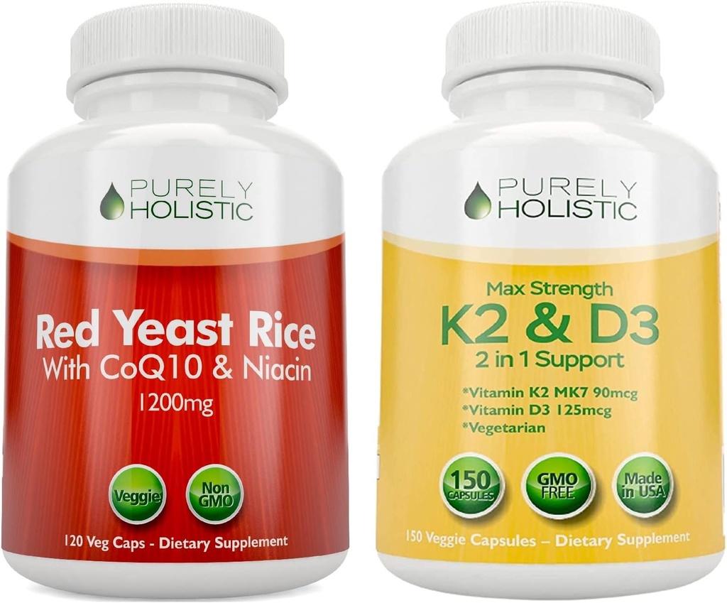 CoQ10 & Niacin + 비타민 D3 5000 IU (125mcg) & K2 MK7 90mcg 뭉치 - 270 채식 캡슐 - 미국에서 만드는 순수한 전체적인 빨간 효모 밥 1200mg