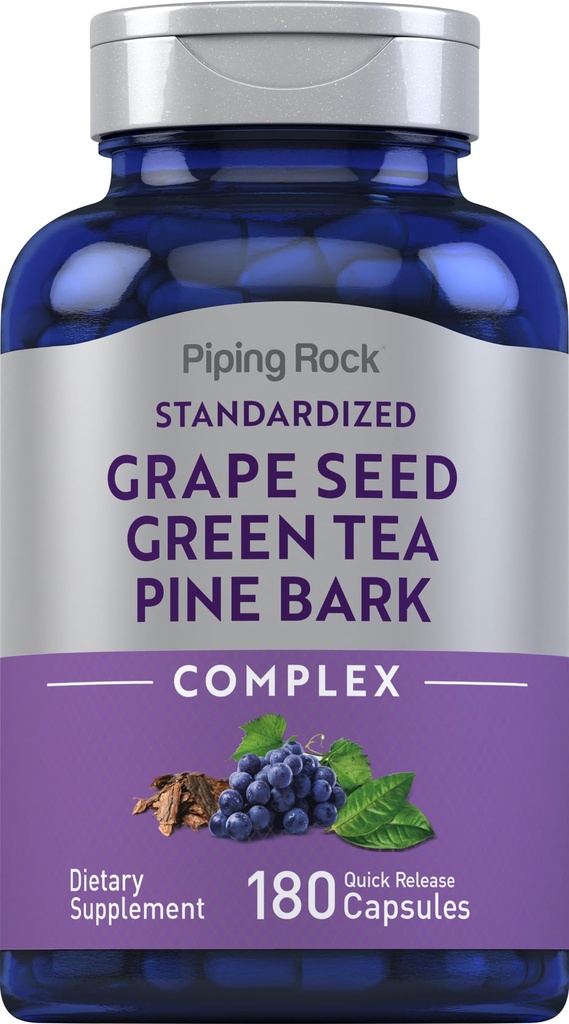 Piping Rock Grape Seed, Green Tea & Pine Bark Complex | 180 캡슐 | 표준화 된 추출물 | 비 GMO, 글루텐 무료 보충