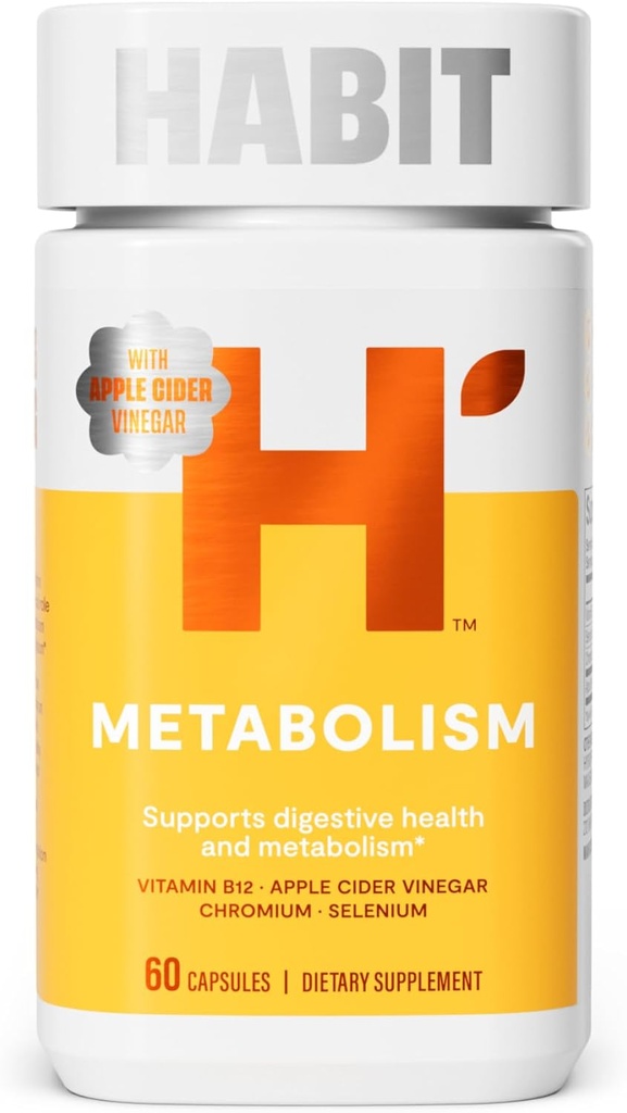 Habit Metabolism 보충 (60 캡슐) - 소화 건강 및 대사, 비타민 B12, 셀레늄, 크롬, 애플 Cider Vinegar, Vegan, 비 GMO (1 팩) 지원