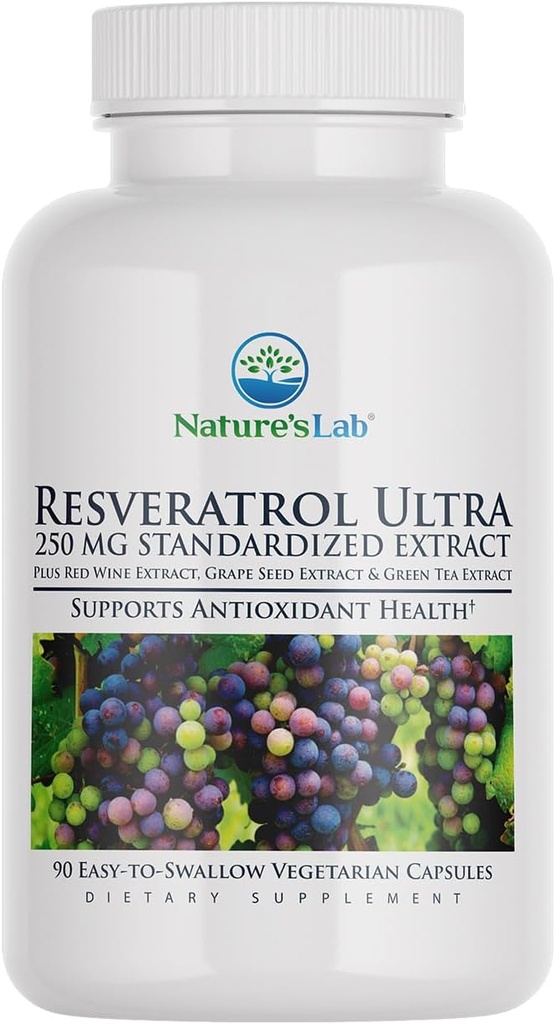 Nature 's Lab Resveratrol Ultra - 산화 보충 * - 250mg Trans-Resveratrol, 레드 와인 추출, 녹차 추출물- 비 GMO, 글루텐 무료, Vegan - 90 카운트 (3 개월 공급)