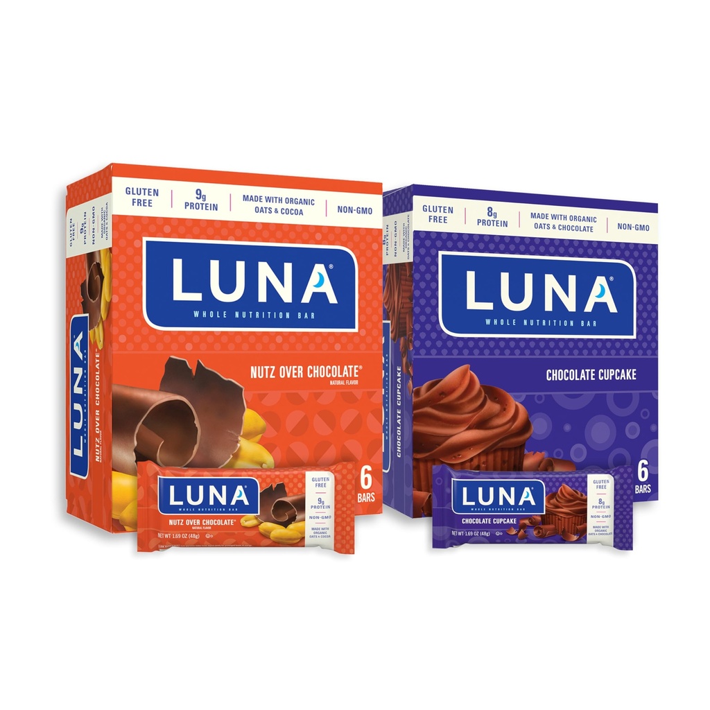 LUNA Bar - 다양한 팩 - 초콜릿과 초콜릿 컵 케이크 맛에 Nutz - 스낵 바 - 비 GMO - 글루텐 - 무료 단백질 바 - 유기 귀 (12 팩, 2 박스)로 만든