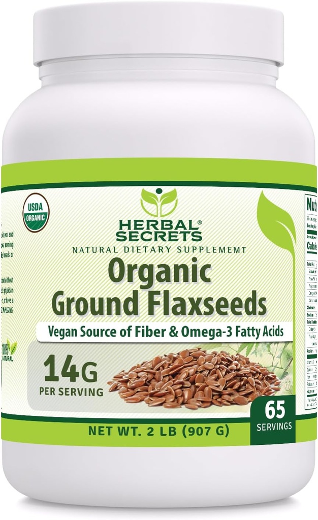 초본 비밀 USDA 유기 지상 Flaxseeds 2 Lbs 분말 | 서빙 당 14 그램 | 65 서빙 | 섬유의 우수한 채식 소스 & 오메가 -3 지방산 | Non-GMO (2 Lb | 1 팩)
