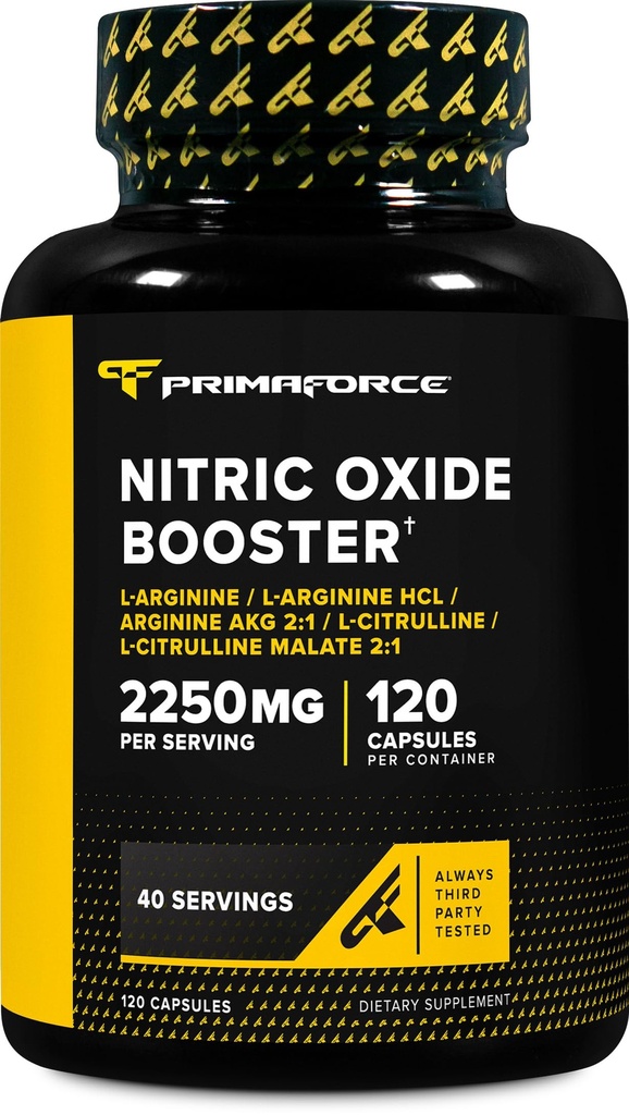 Primaforce Nitric 산화물 부스터 (2,250mg, 120 캡슐) - 전 운동과 포스트 운동을 위한 우리의 Nitric 산화물 부스트 혼합의 40의 서빙