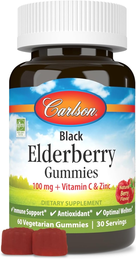 Carlson - 비타민 C 및 아연, 면역 지원, 60 Gummies와 검은 엘더 베리 Gummies