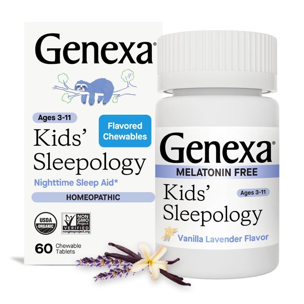 Genexa Sleepology for Children – 60 Tablets | 유기농 및 비 GMO 인증, Melatonin-Free, Physician Formulated, Homeopathic | 아이들을위한 수면 보조