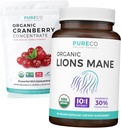 Cranberry Powder & Lions Mane (1 개월 공급) 유기농 크랜베리 농축 분말 50 : 1 추출물 (100 국자) 및 유기 사자 Mane 버섯 10 : 1 추출물 (60 모자)