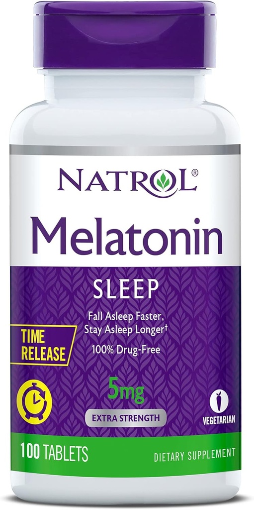 Natrol Time-Release Melatonin 5 mg, 편안한 수면을위한 다이어트 보충 *, 100 정제 (팩 2), 200 일 공급