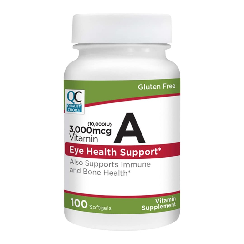 품질 선택 비타민 A 3,000 mcg (10,000 IU) Softgels. 면역 체계, 시각 및 뼈 기능을 지원합니다. 높은 힘 Palmitate 공식 100 Softgels