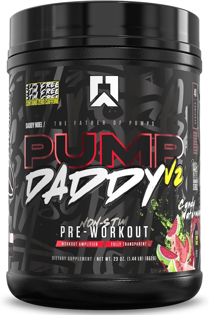 RYSE 펌프 아빠 V2 사전 운동 분말 - Noel Deyzel Signature - Candy Watermelon - Citrulline, Creatine 및 Beta Alanine 펌프, 내구시간 및 강도에 대한 비 자극 - 40 서빙