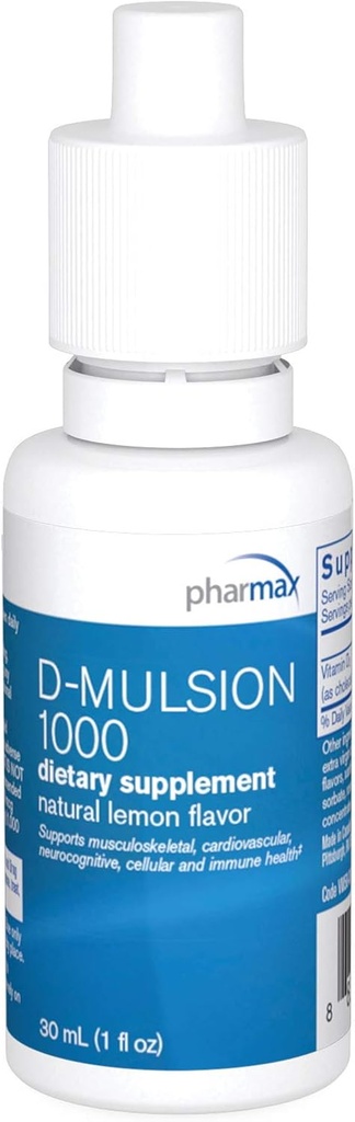 Pharmax D-Mulsion | 액체 에뮬레이션 비타민 D | 1 fl oz. | 천연 레몬 맛