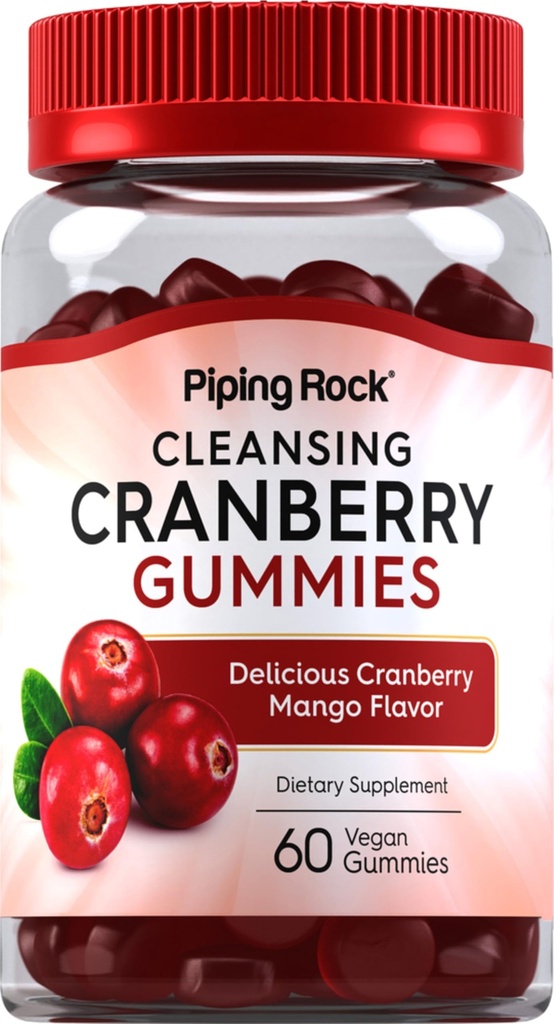 Piping Rock Cranberry Gummies | 60 개 | 여성용 클렌징 보충 | 크랜베리 망고 맛 | 비건, GMO, 글루텐 무료